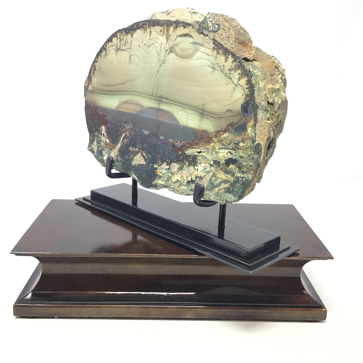 Scenic Blue Mountain Jasper End Cut on Custom Rotating 2-Tone Stand