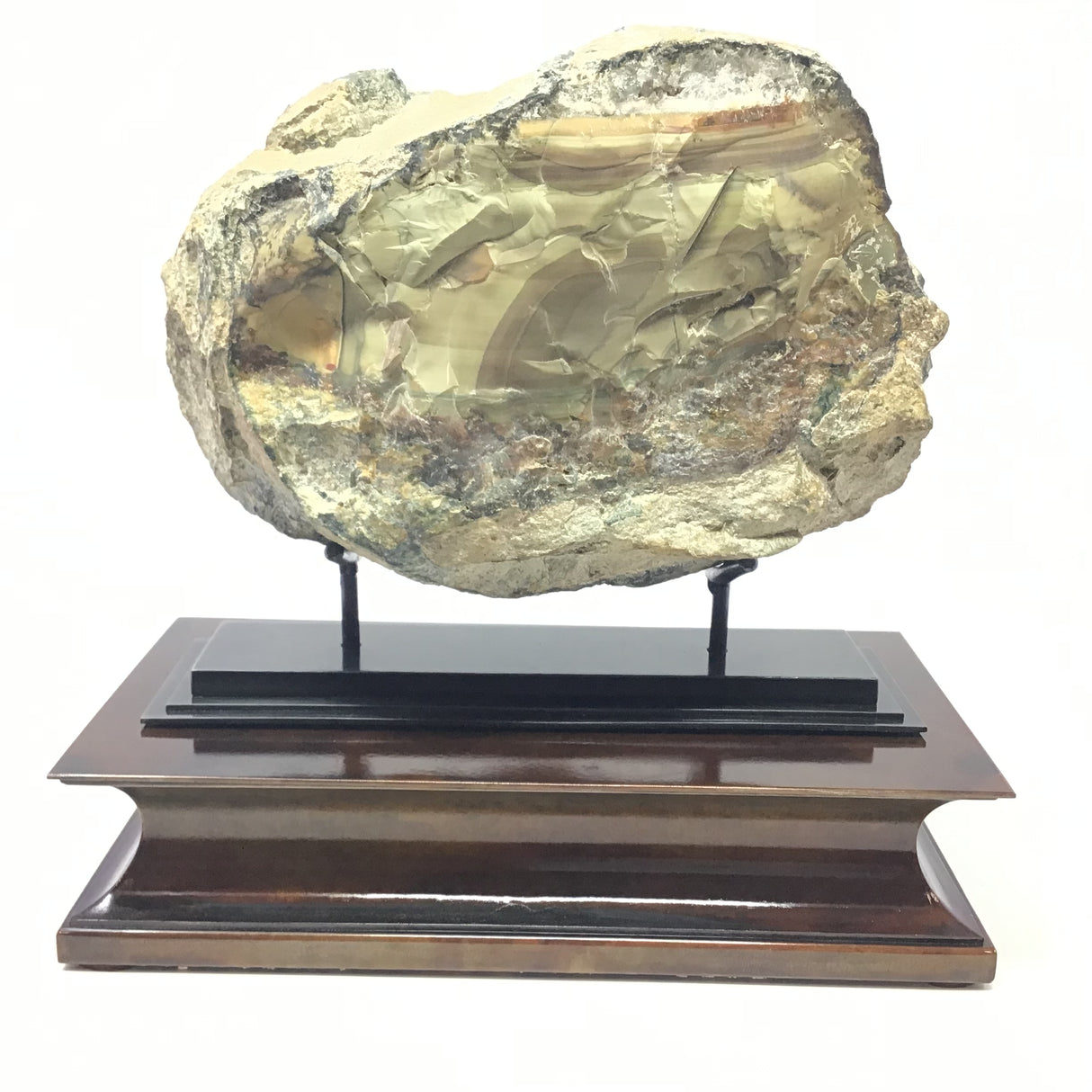 Scenic Blue Mountain Jasper End Cut on Custom Rotating 2-Tone Stand