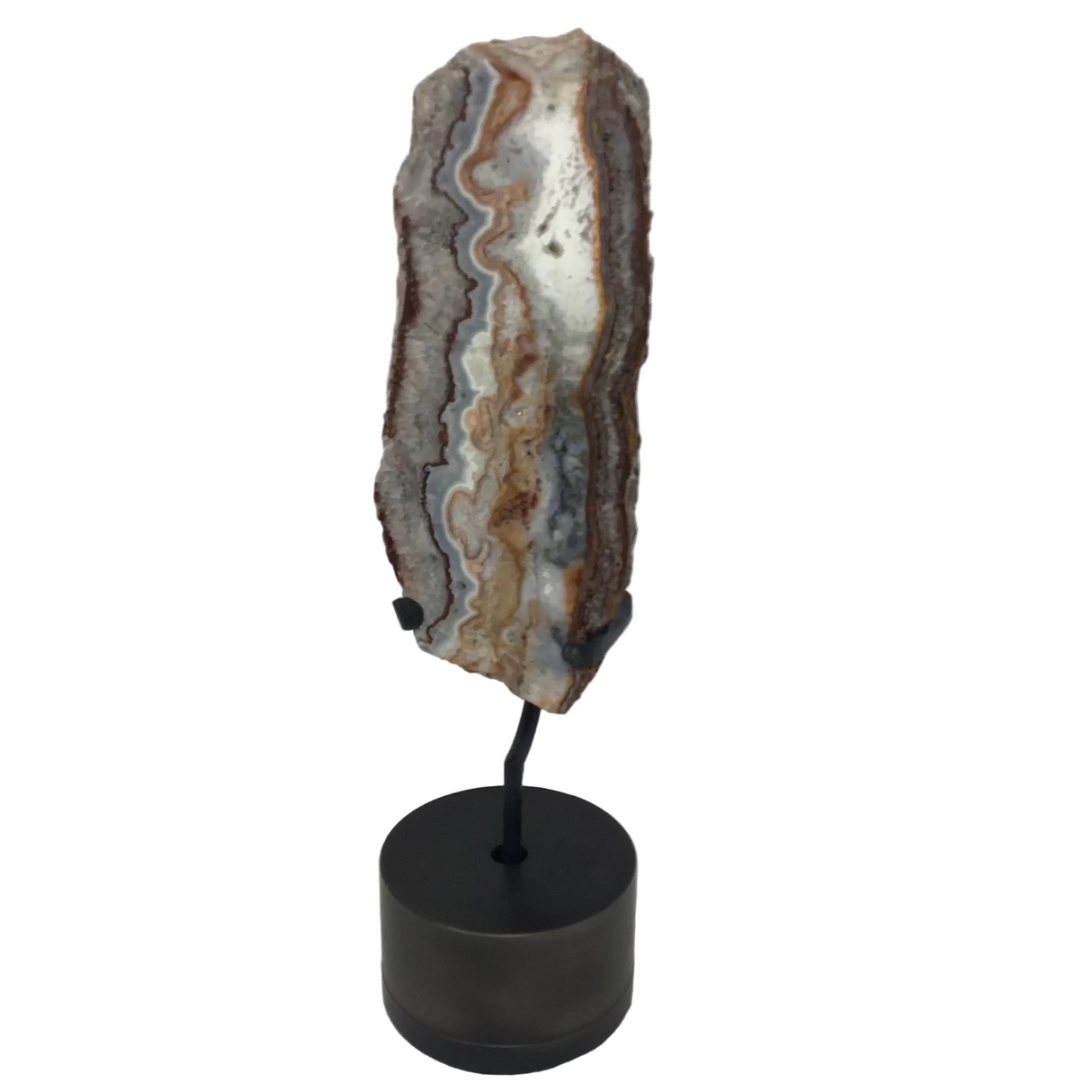 Vertical Crazy Lace Agate End Cut Specimen Set in Rotating Round Base