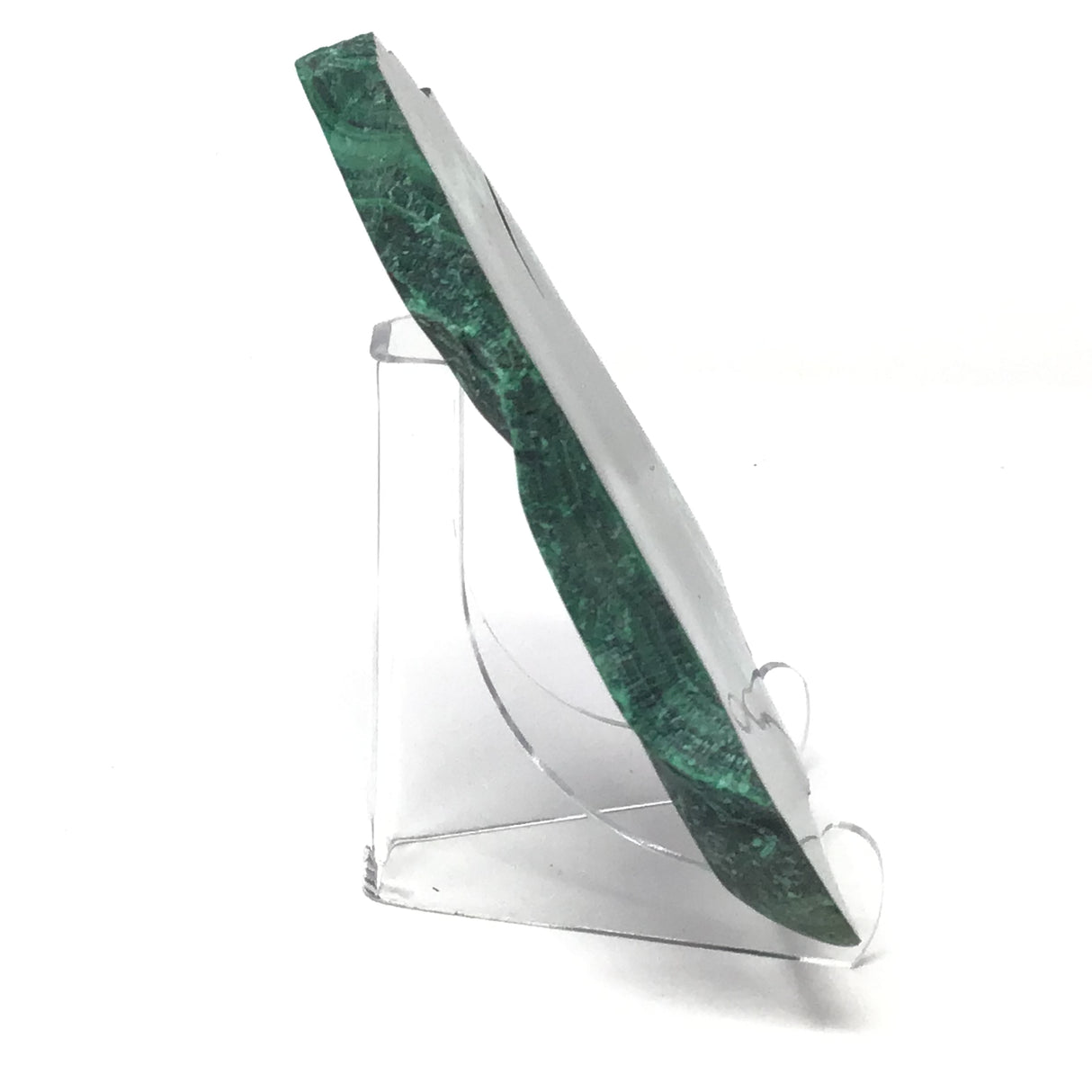 Malachite Slice with Striking Botryoidal Patterns on Lucite Stand