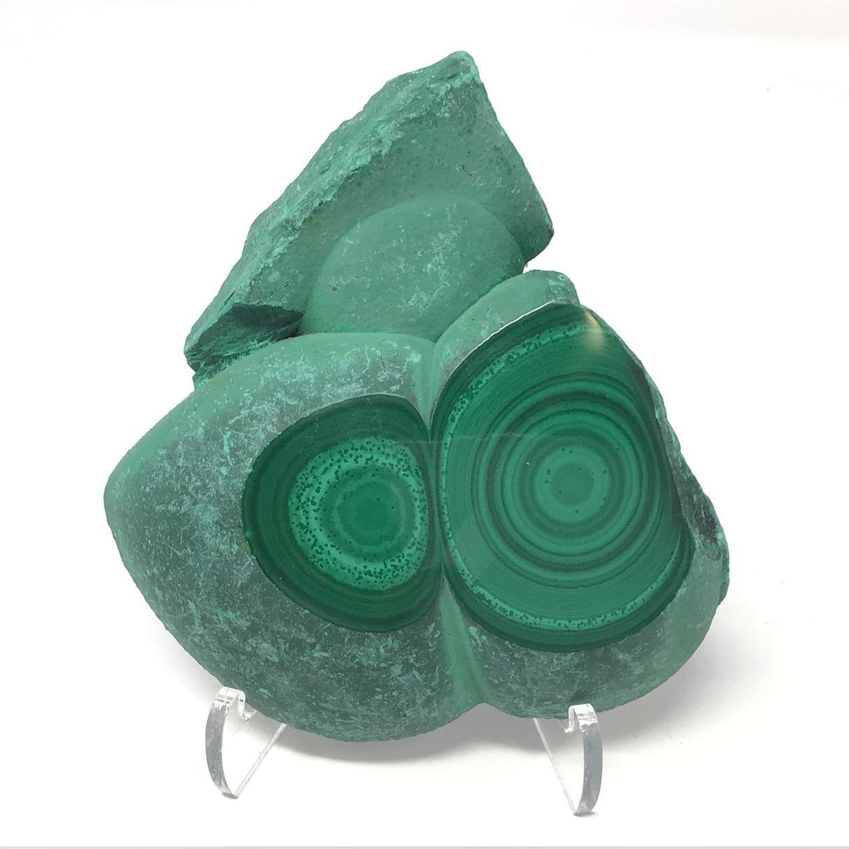 Malachite Bulls Eye Slice on Lucite Stand