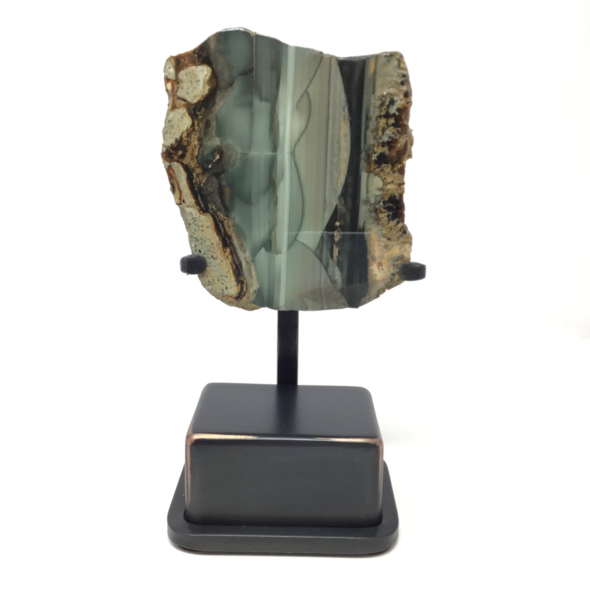Scenic Blue Mountain Jasper End Cut on Custom Stand - Block Shape