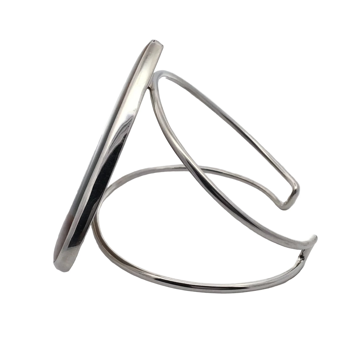 Polychrome Jasper Cabochon Classic Large Double Row Open Back Silver Cuff - Simple Bezel Set
