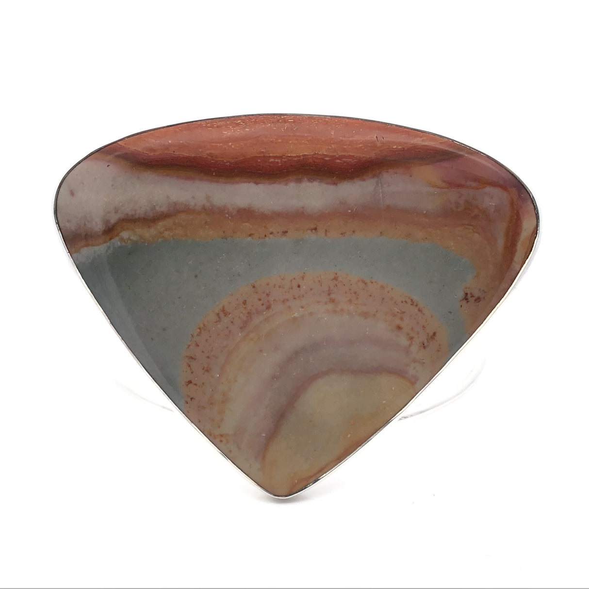 Polychrome Jasper Cabochon Classic Large Double Row Open Back Silver Cuff - Simple Bezel Set