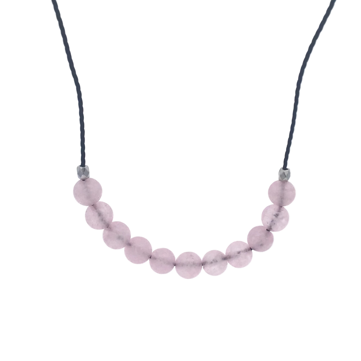 Tour de cou en quartz rose de 6 mm sur cordon avec extension