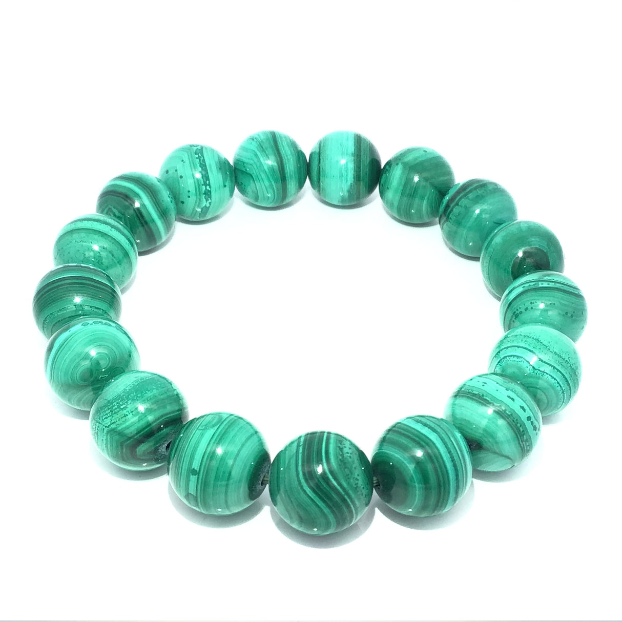 Genuine A+ Malachite Beaded Bracelet - 12mm Rounds