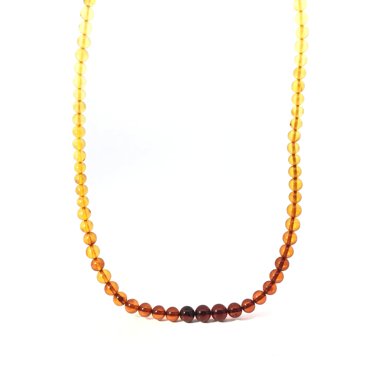 Ombre Honey to Cherry Amber Graduated Round Beaded Necklace 18" with Screw Clasp