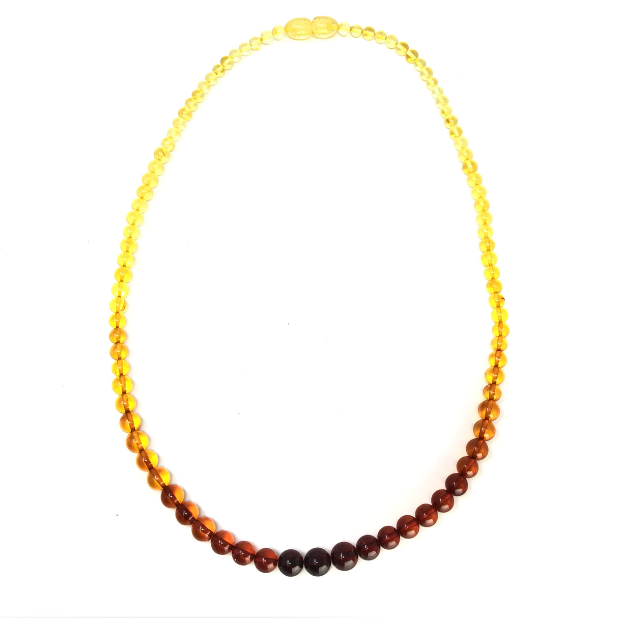 Ombre Honey to Cherry Amber Graduated Round Beaded Necklace 18" with Screw Clasp