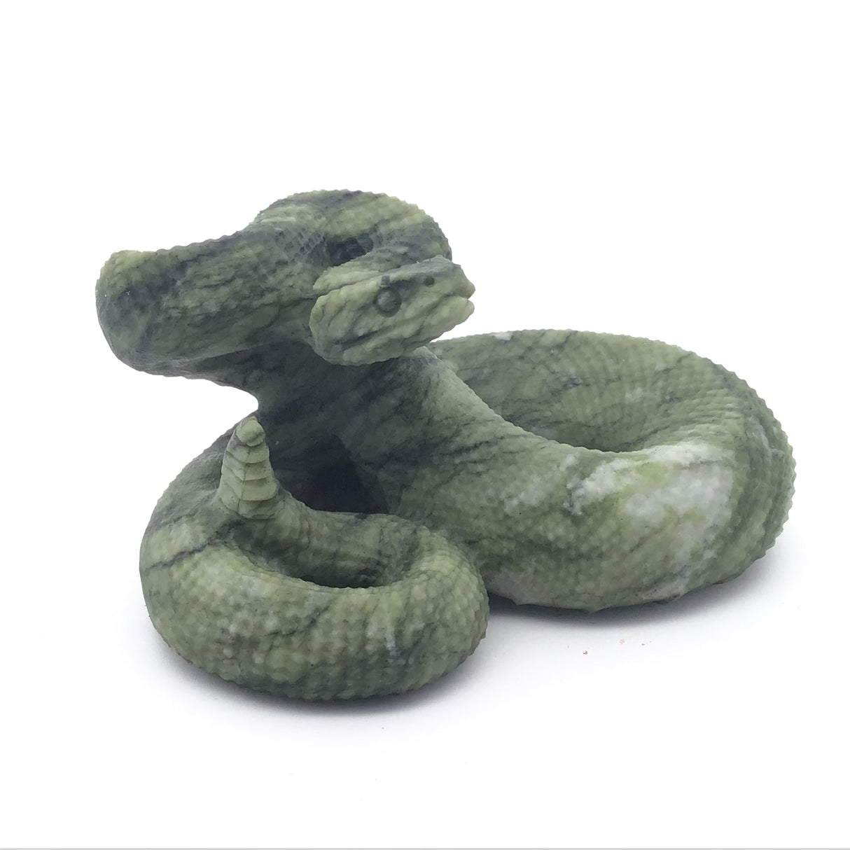 Green Hair Jasper Poised Snake Carving