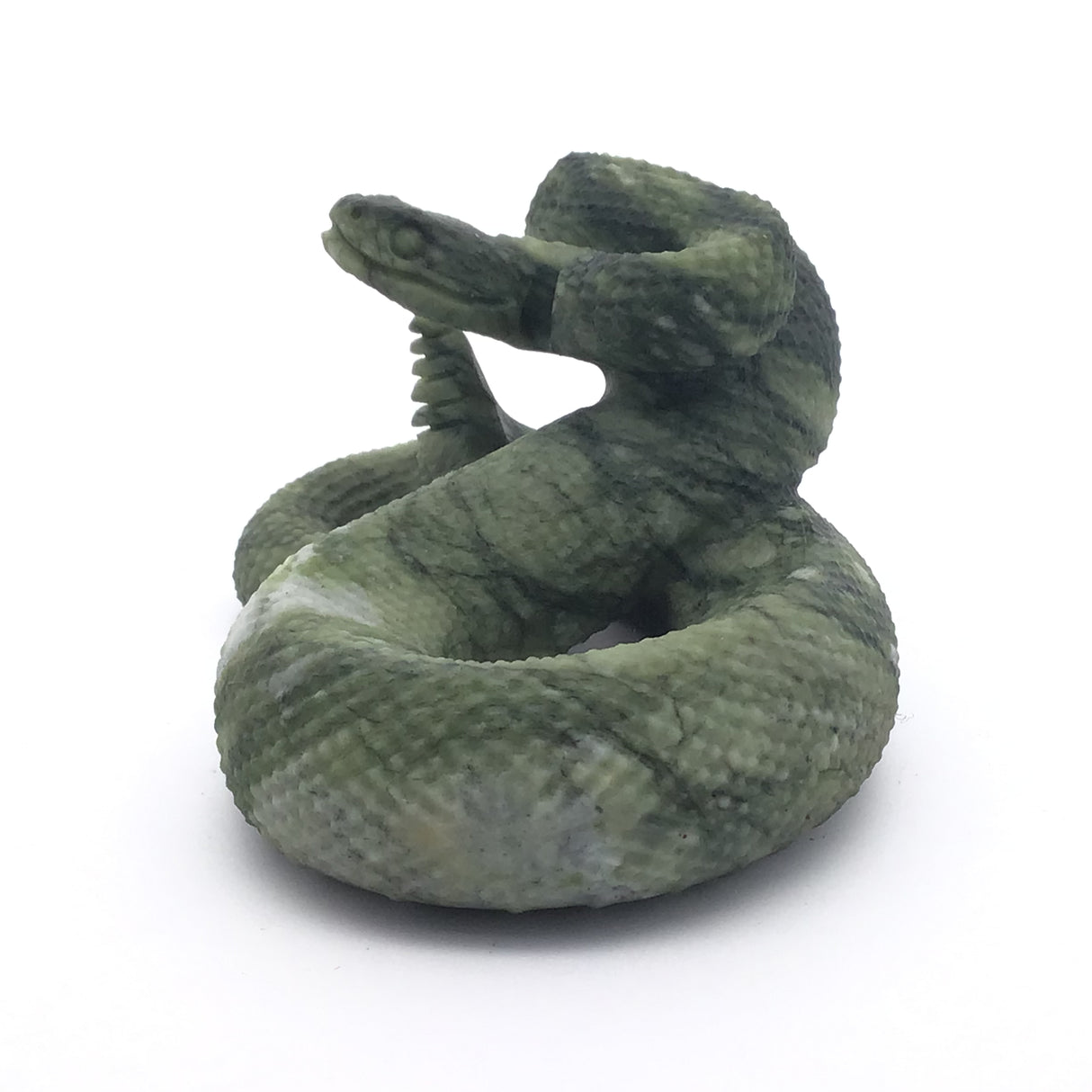 Green Hair Jasper Poised Snake Carving