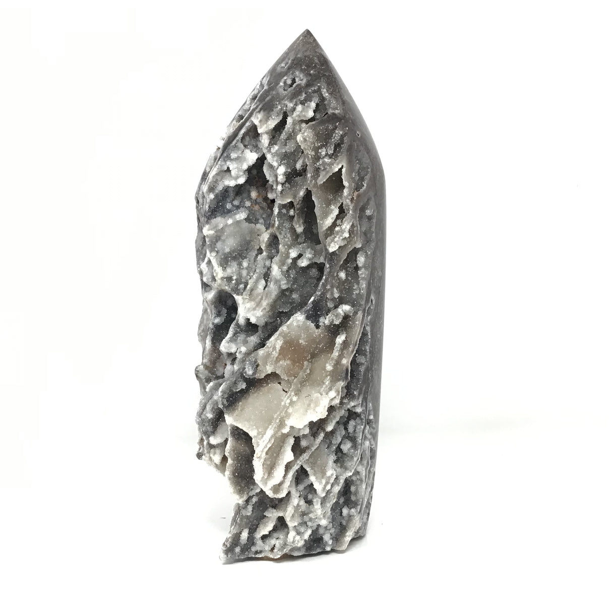 Sphalerite Flame with Open Druze Stalatite Caverns