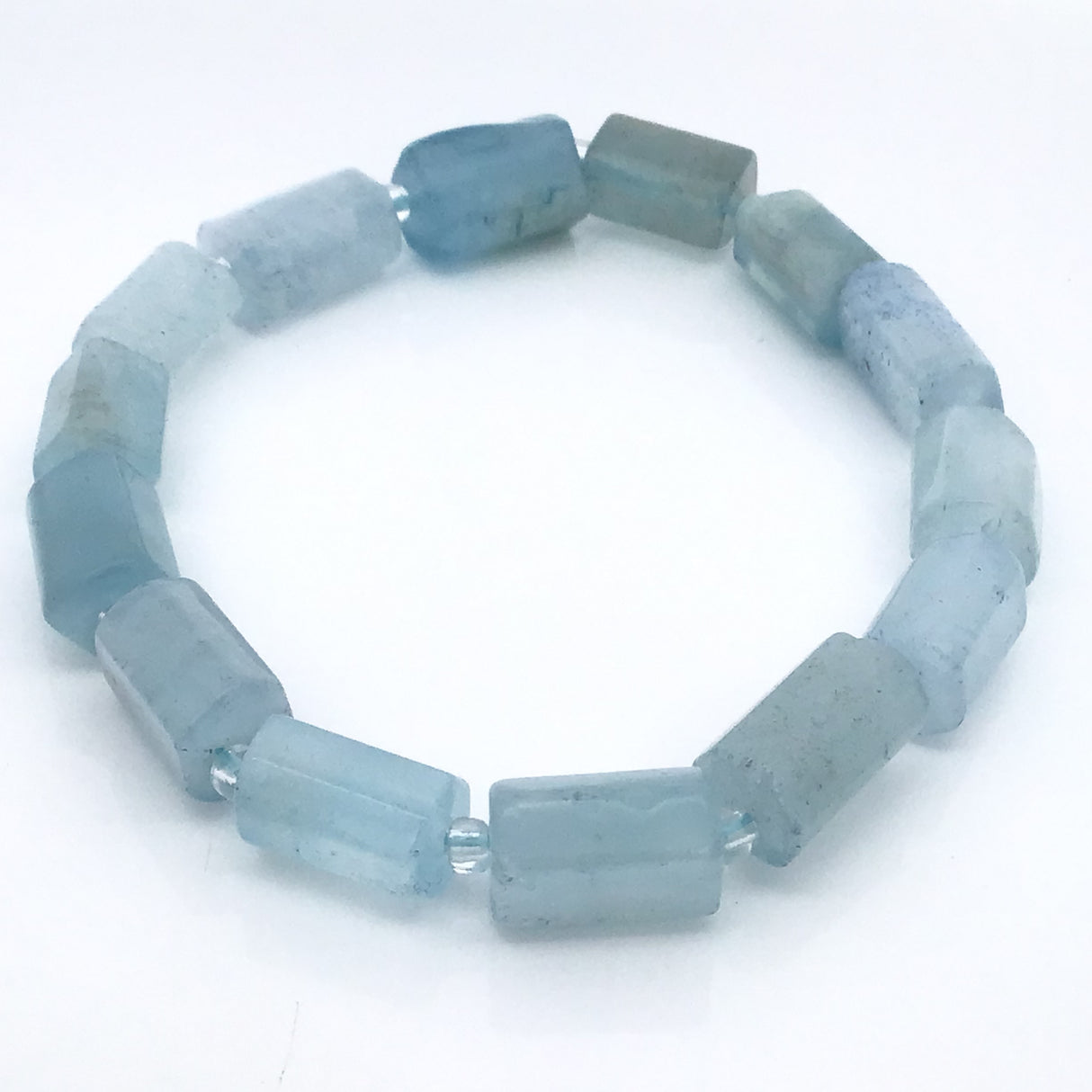 Aquamarine Rectangle Beaded Bracelet with Czech Glass Spacers