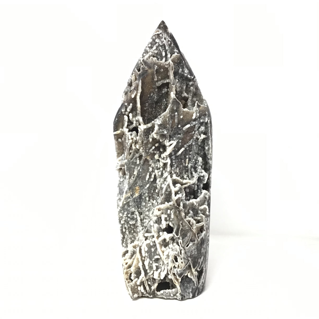 Statement Black Sphalerite Druze Geode Flame with Caverns and Stalactites