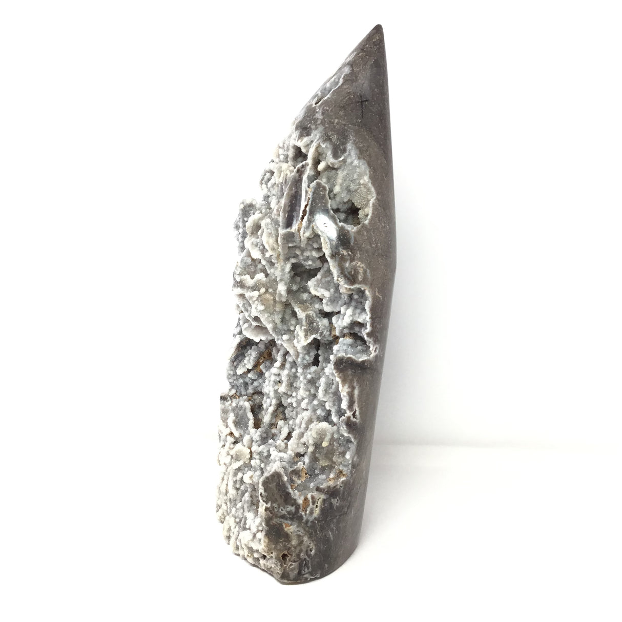 Statement Angel Aura Black Sphalerite Druze Geode Flame with Caverns and Stalactites