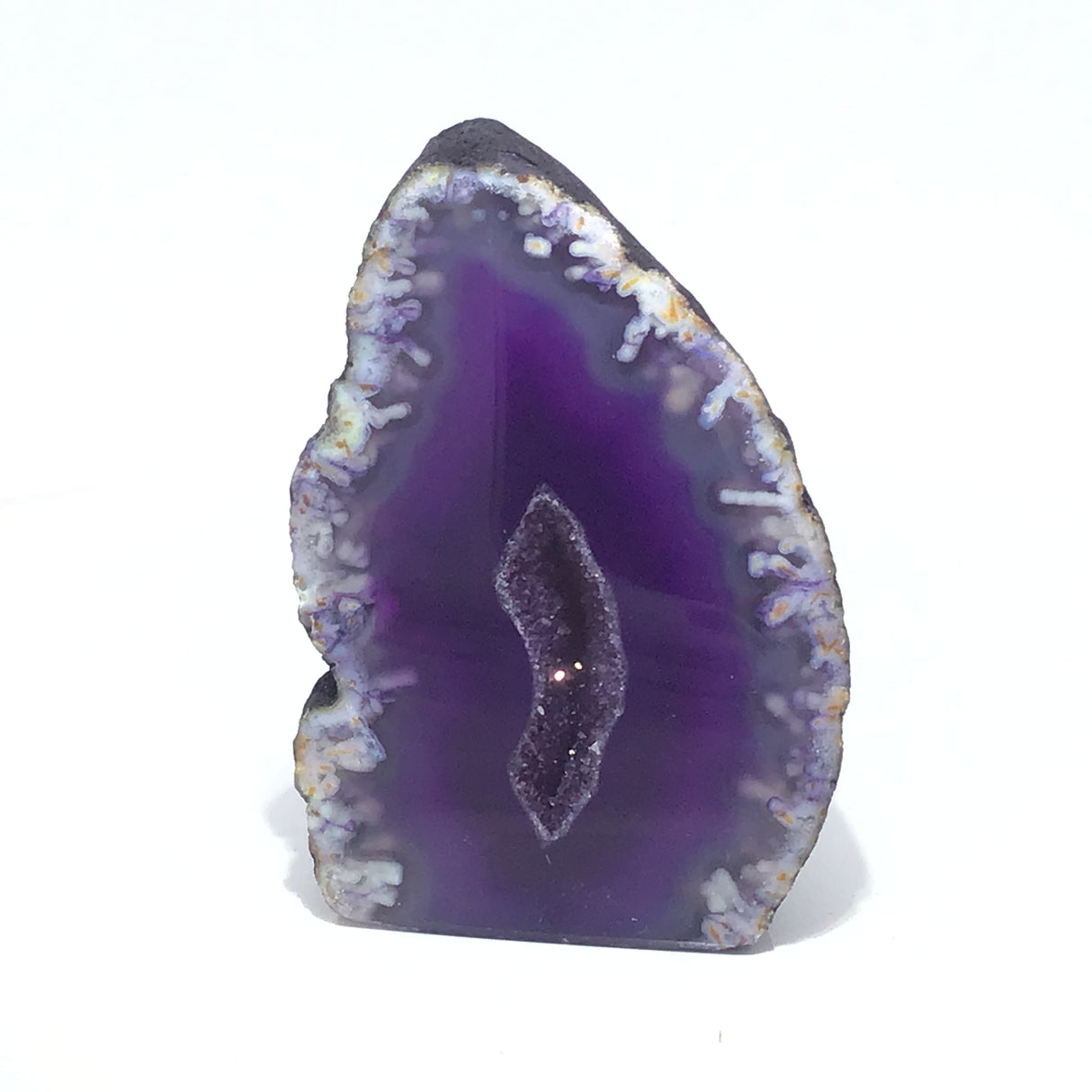 Dyed Agate Mini Geode End Cuts with Quartz and/or Druze Pockets - Cut Base