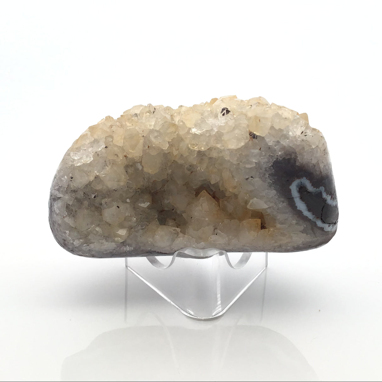 Lemon Citrine Crystal Wedge with Polished Sides on Lucite Stand