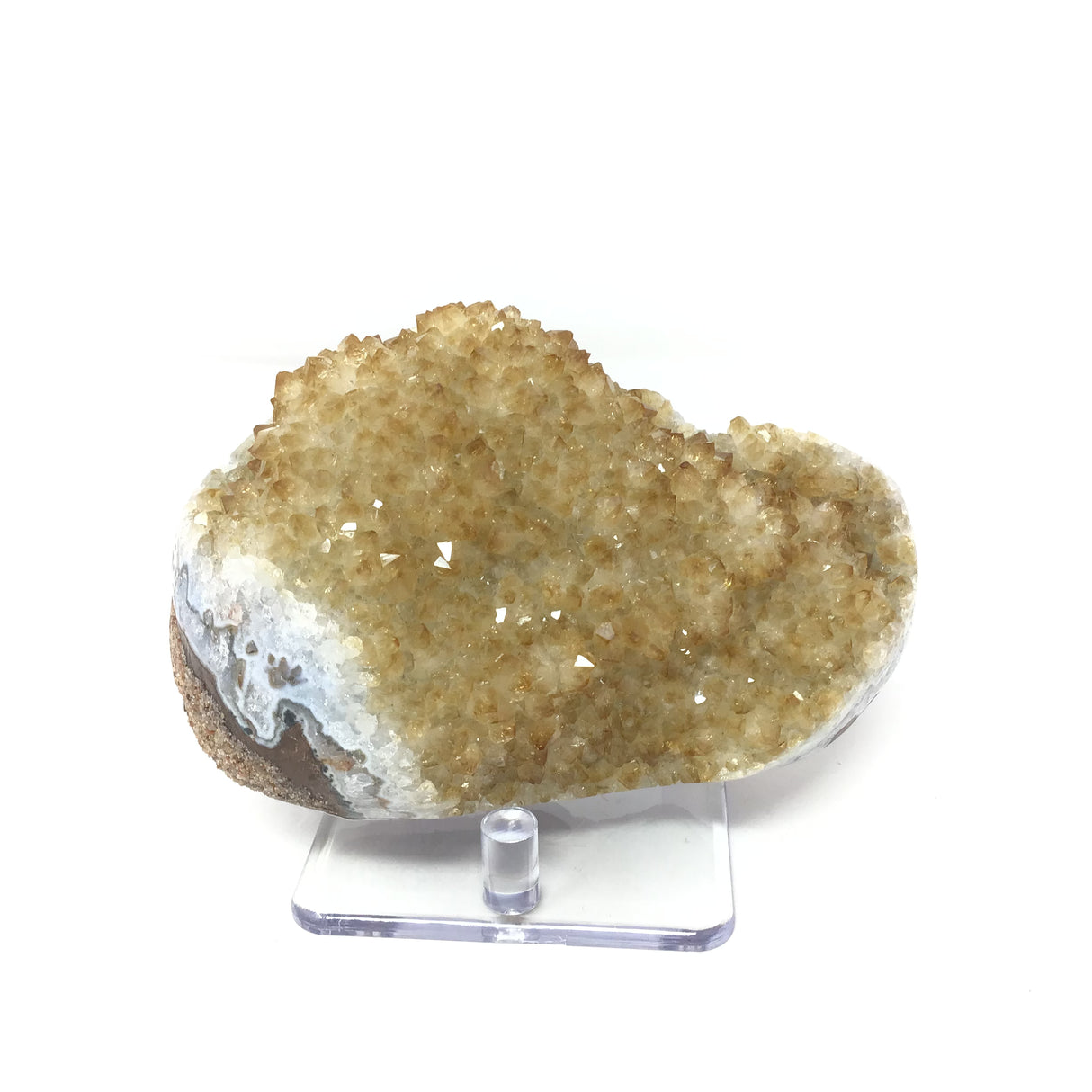 Citrine Druze Specimen with Exquisite Band Along Edge on Lucite Stand