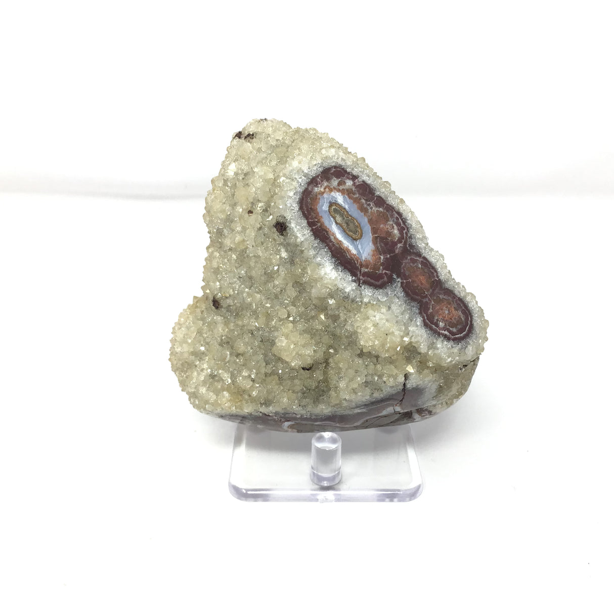 Citrine Druze Stalactite Specimen with Polished Agate Tubuals on Lucite Stand