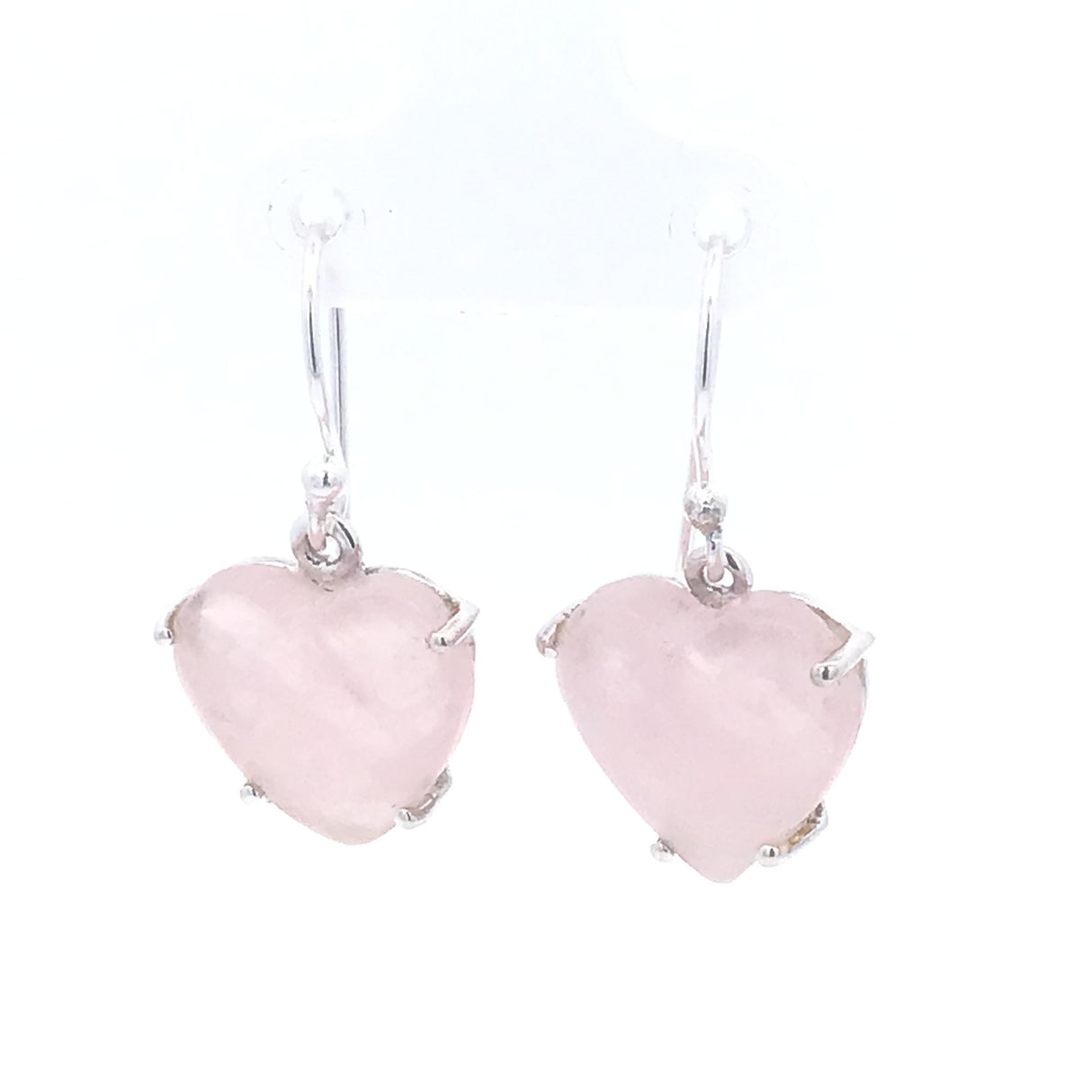 Prong Set Rose Quartz Cabochon Dangle Earrings