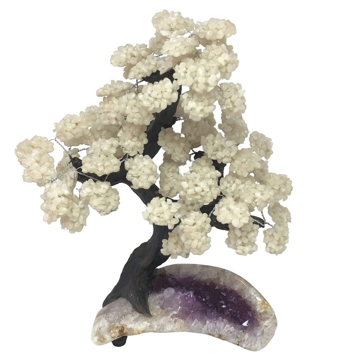 Quartz Gemstone Tree with Clay Polymer on Geode Base