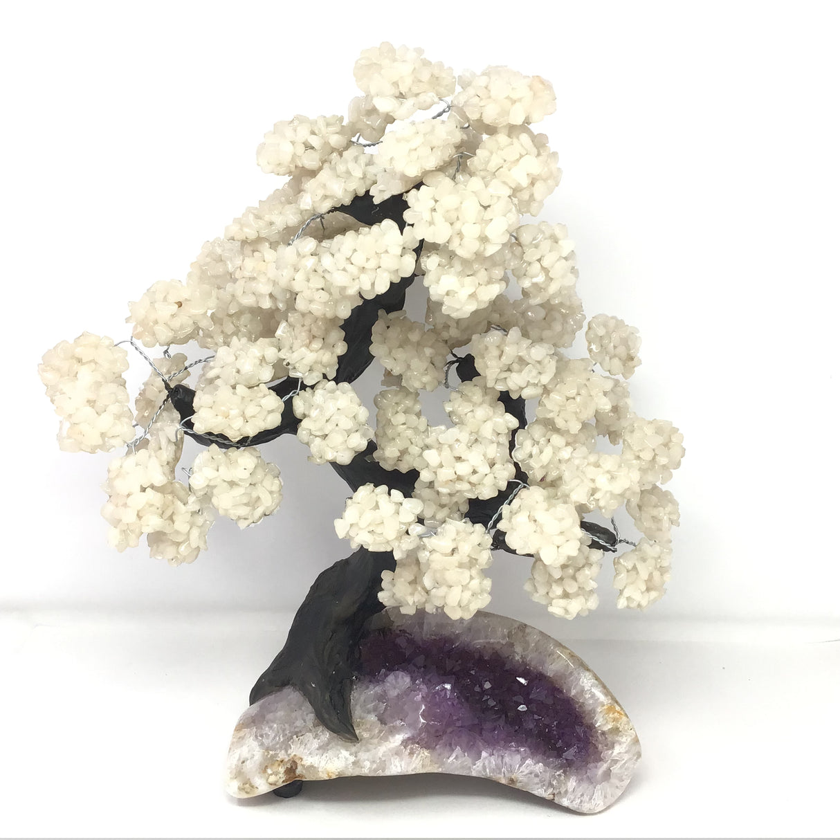 Quartz Gemstone Tree with Clay Polymer on Geode Base