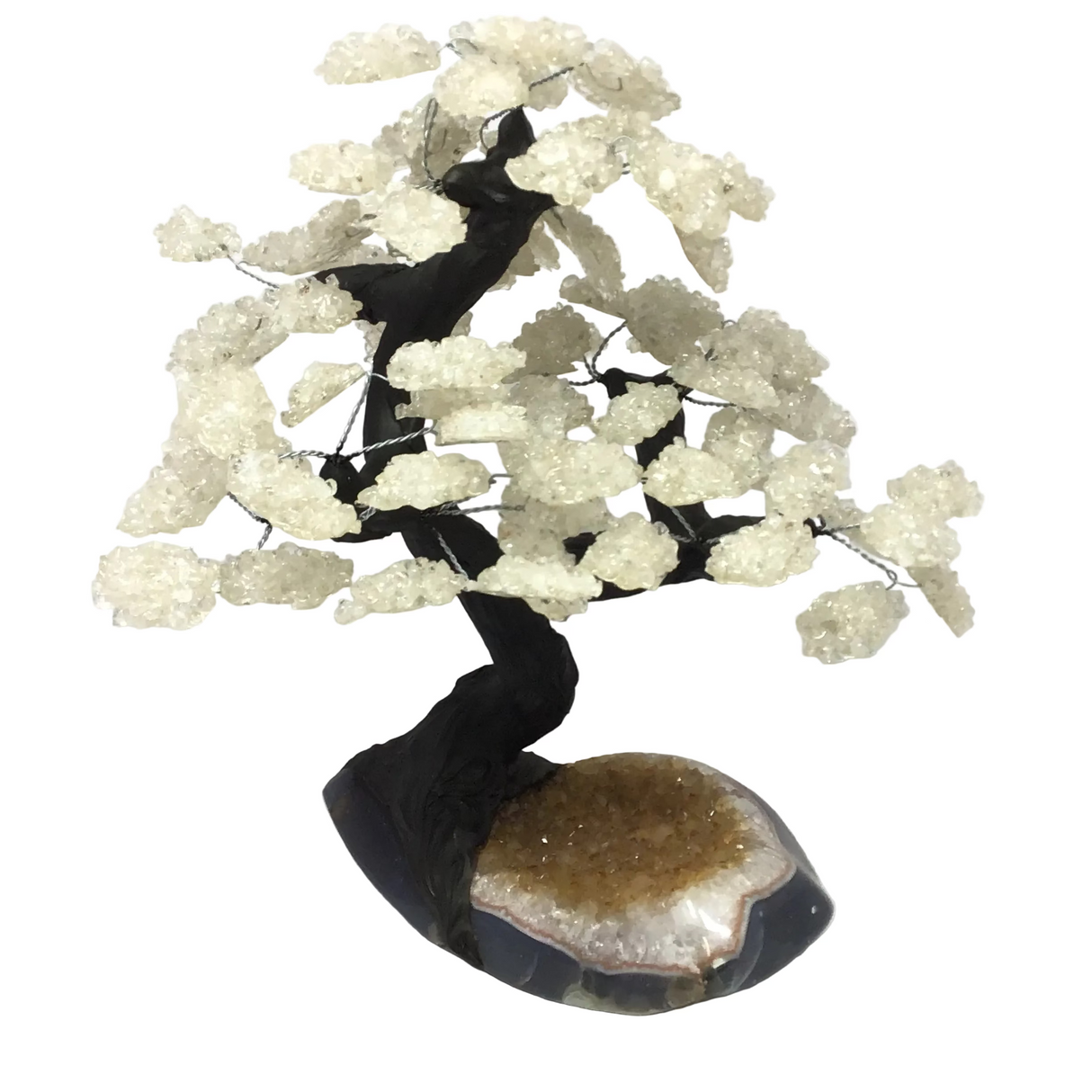 Quartz Gemstone Tree with Clay Polymer on Geode Base