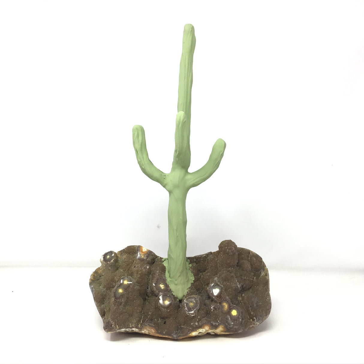 Clay Polymer Cactus on Druze Stalactite Base - Triangular