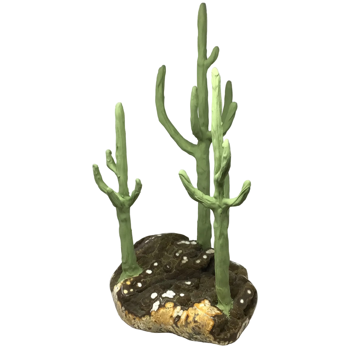 Clay Polymer Cactus Trio on Druze Stalactite Base