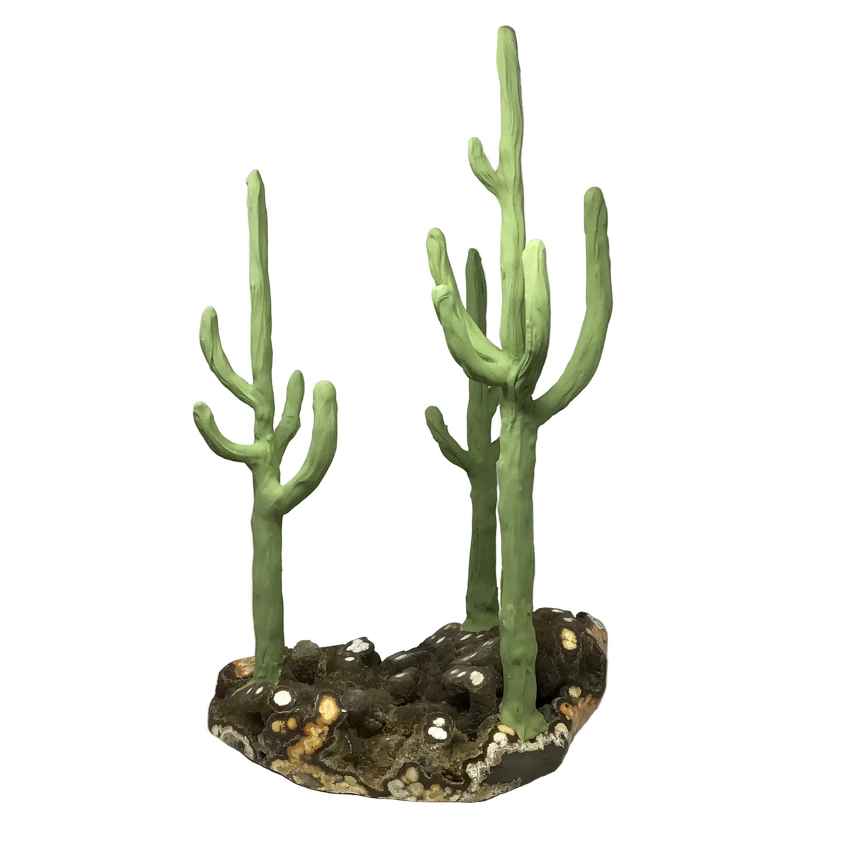 Clay Polymer Cactus Trio on Druze Stalactite Base