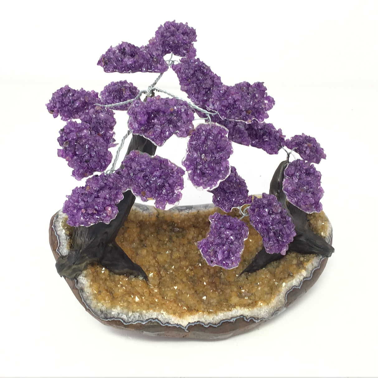 Amethyst Duo Gemstone Tree with Clay Polymer on Citrine Base
