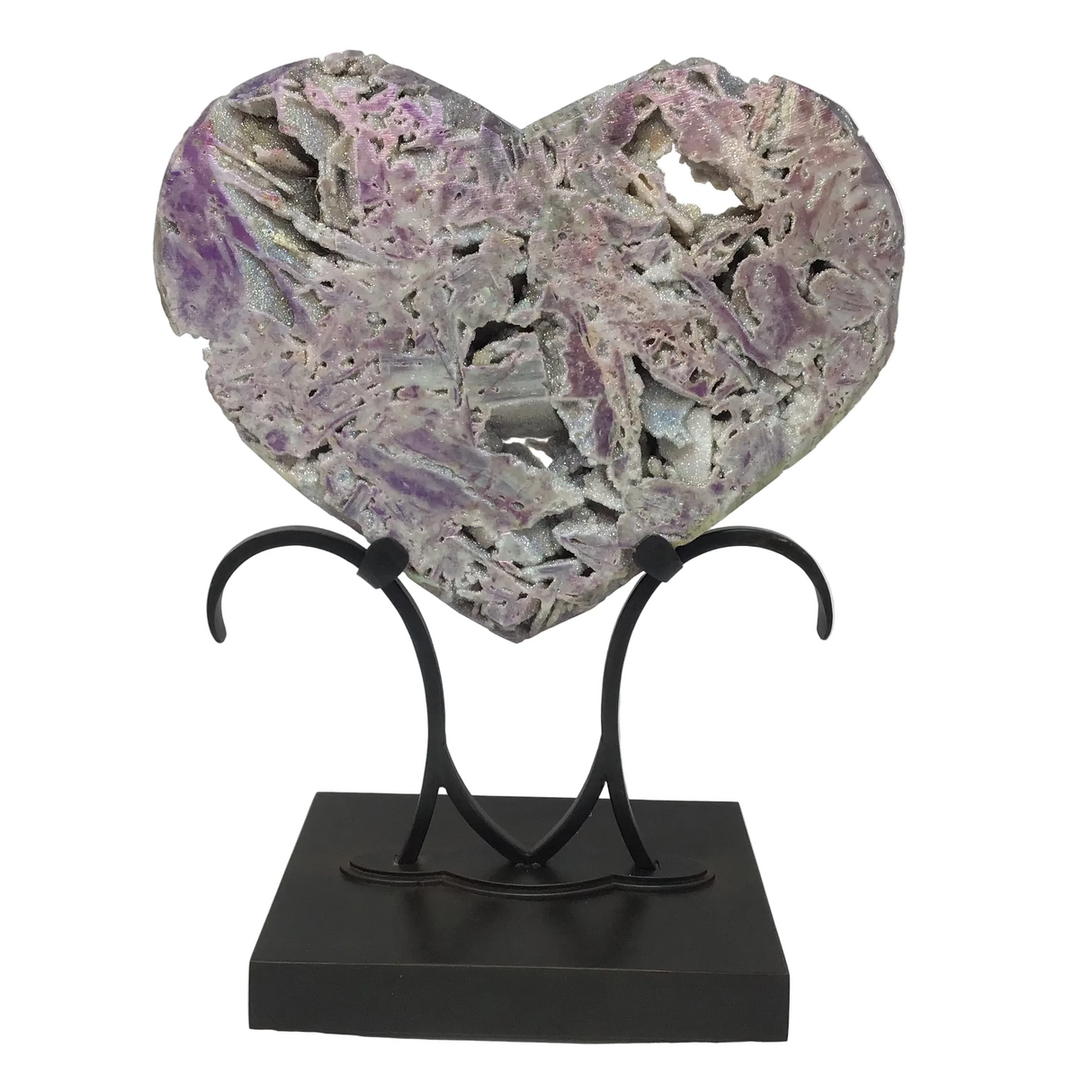 Angel Aura Sphalerite Heart on Custom Flowy Stand with Patina Finish