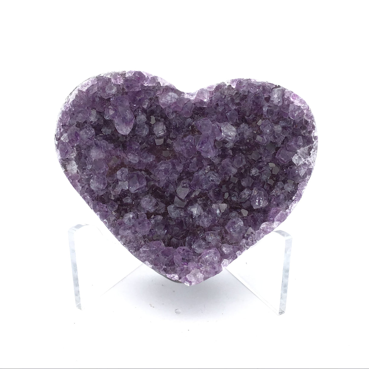 Amethyst Druze Heart on Lucite Stand - Medium Size Druze