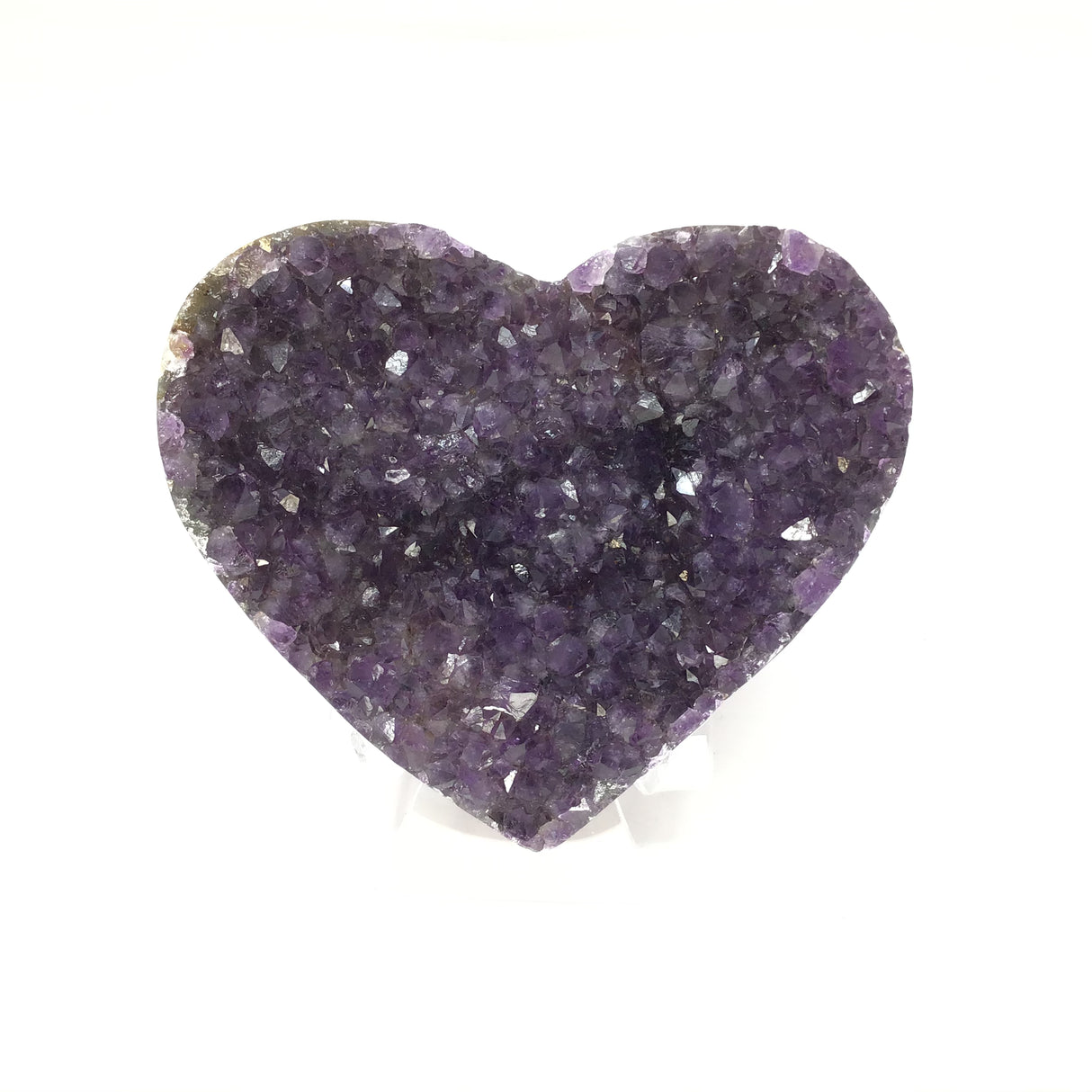 4" Amethyst Druze Heart with Squared Cut & Polished Agate on Lucite Stand