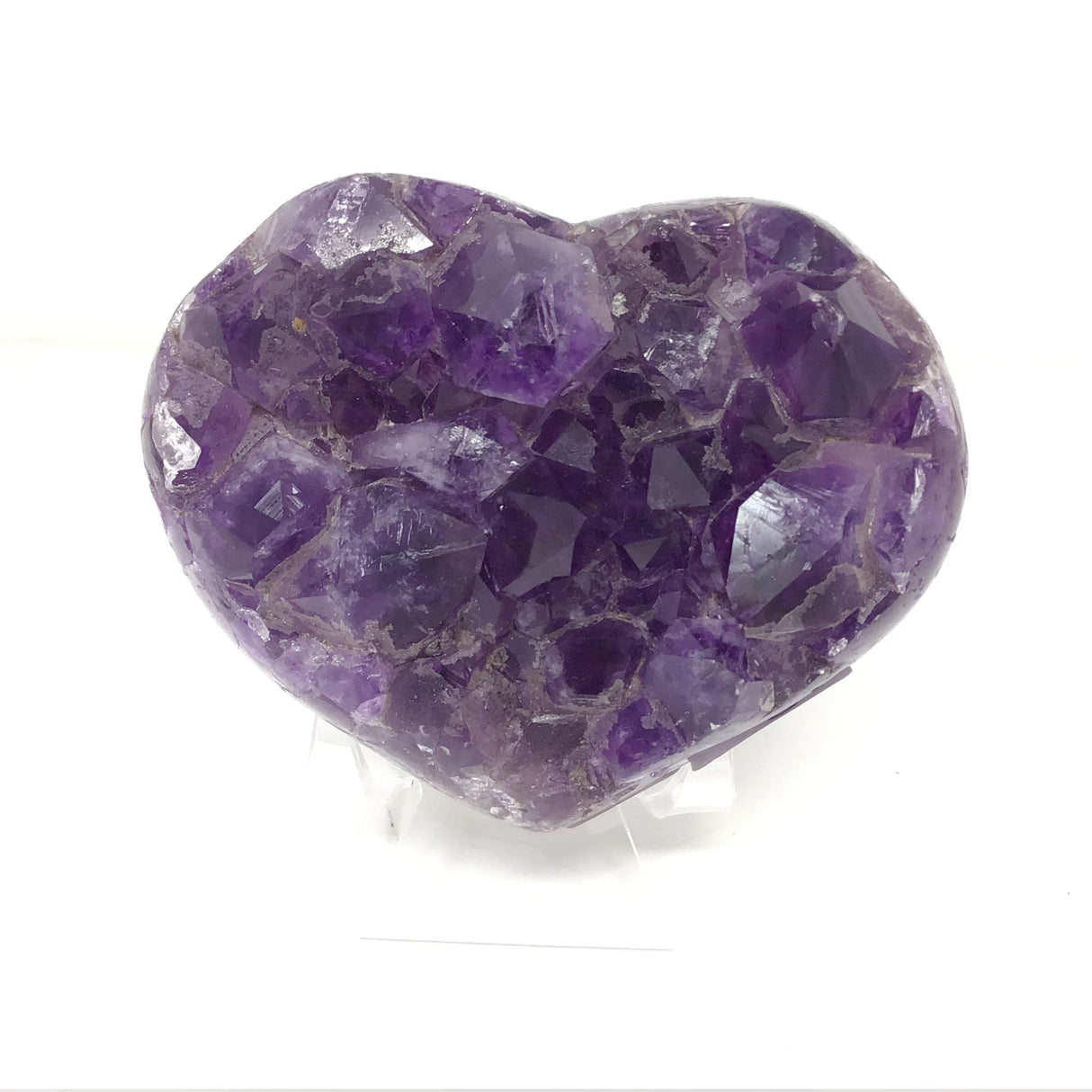 Large Crystal Amethyst Heart on Lucite Stand with Clear Phantom Tips