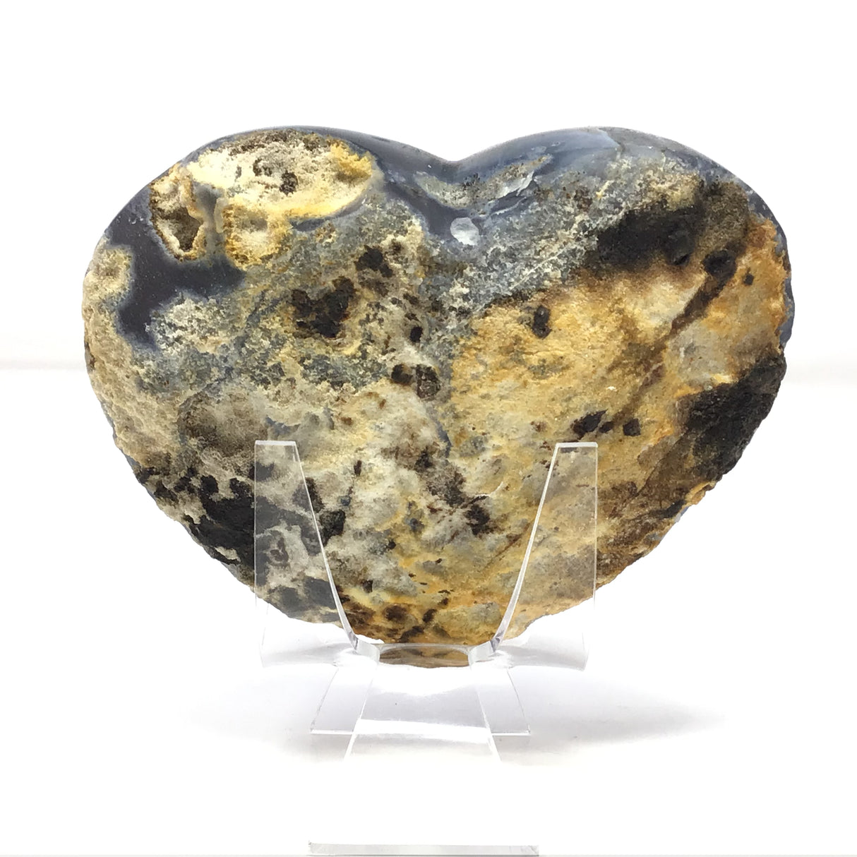 Deep Amethyst Crystal Heart with Frosty Tips on Lucite Stand - Concave Shape