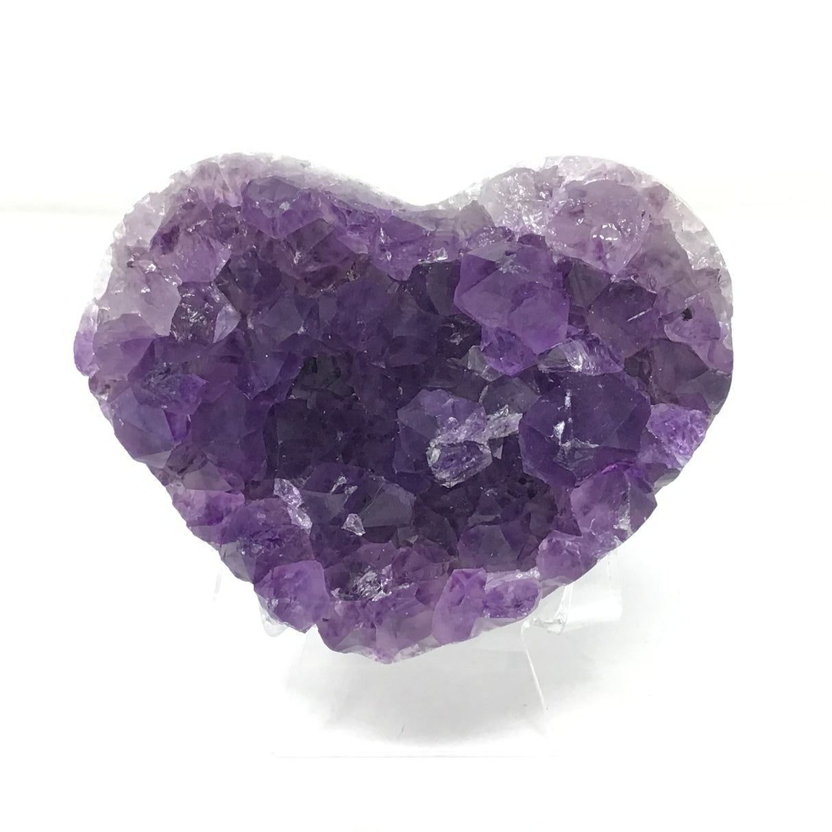 Amethyst Crystal Heart on Lucite Stand - Medium with Gemmy Color