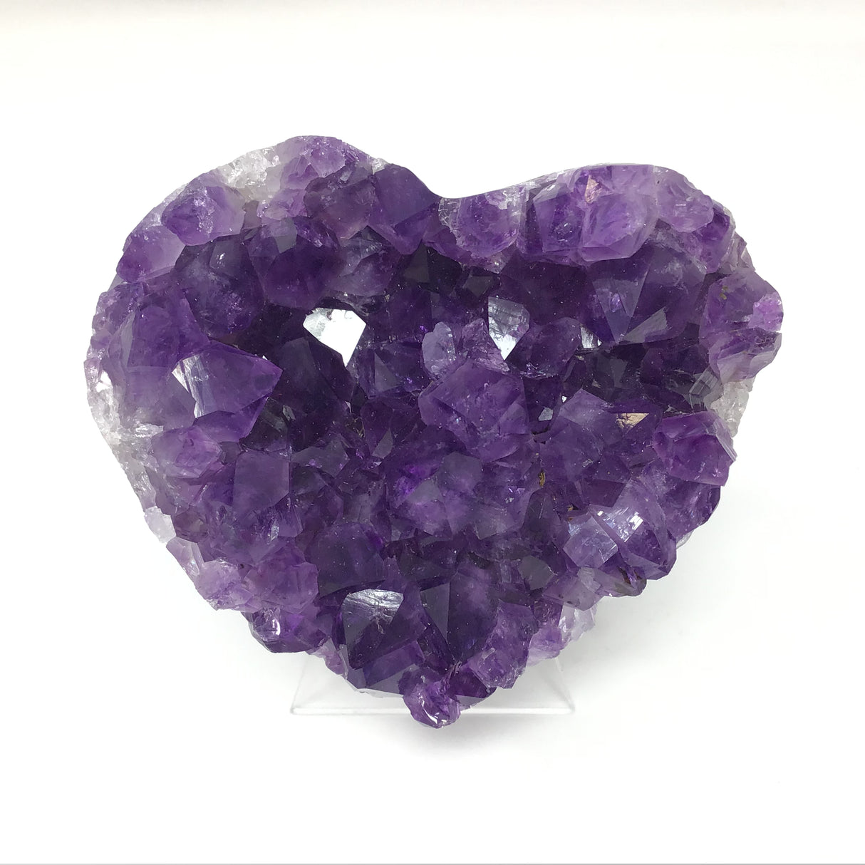 Amethyst Crystal Heart on Lucite Stand - Medium with Gemmy Color