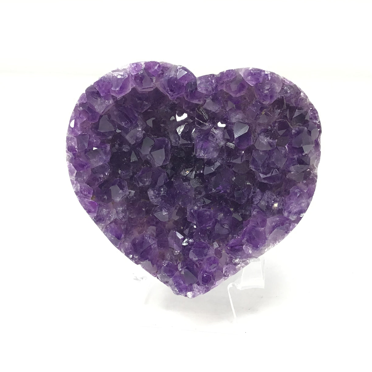 Amethyst Crystal Heart on Lucite Stand - Medium with Gemmy Color