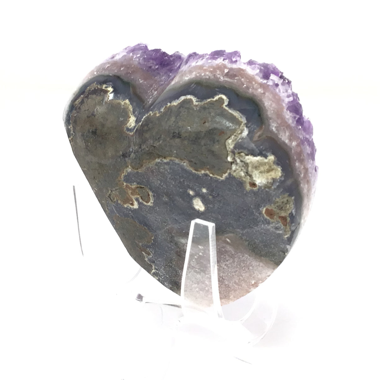 Amethyst Crystal Heart on Lucite Stand - Medium with Gemmy Color