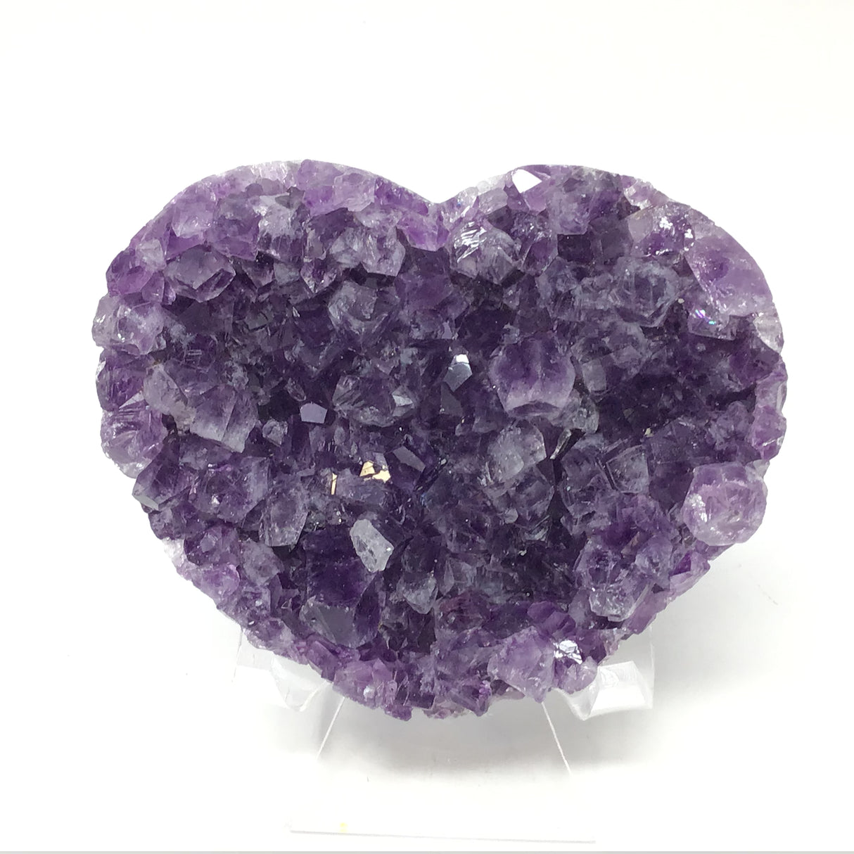 Amethyst Crystal Heart on Lucite Stand - Medium with Gemmy Color