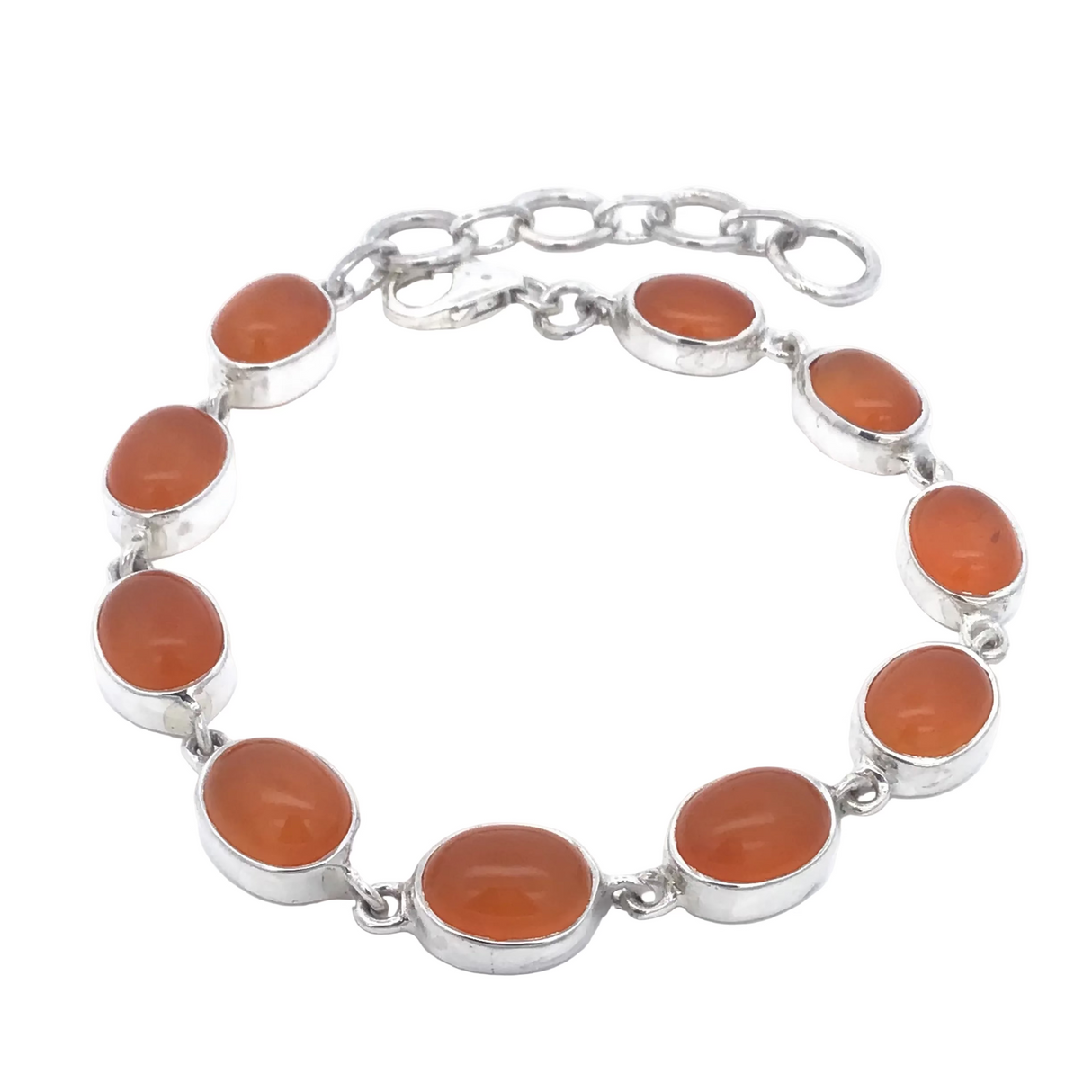 Citrus Carnelian Oval Cabochon Link Bracelet - 10 Gems - 7x9