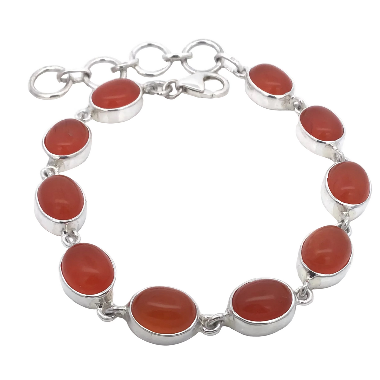 Citrus Carnelian Oval Cabochon Link Bracelet - 10 Gems - 7x9