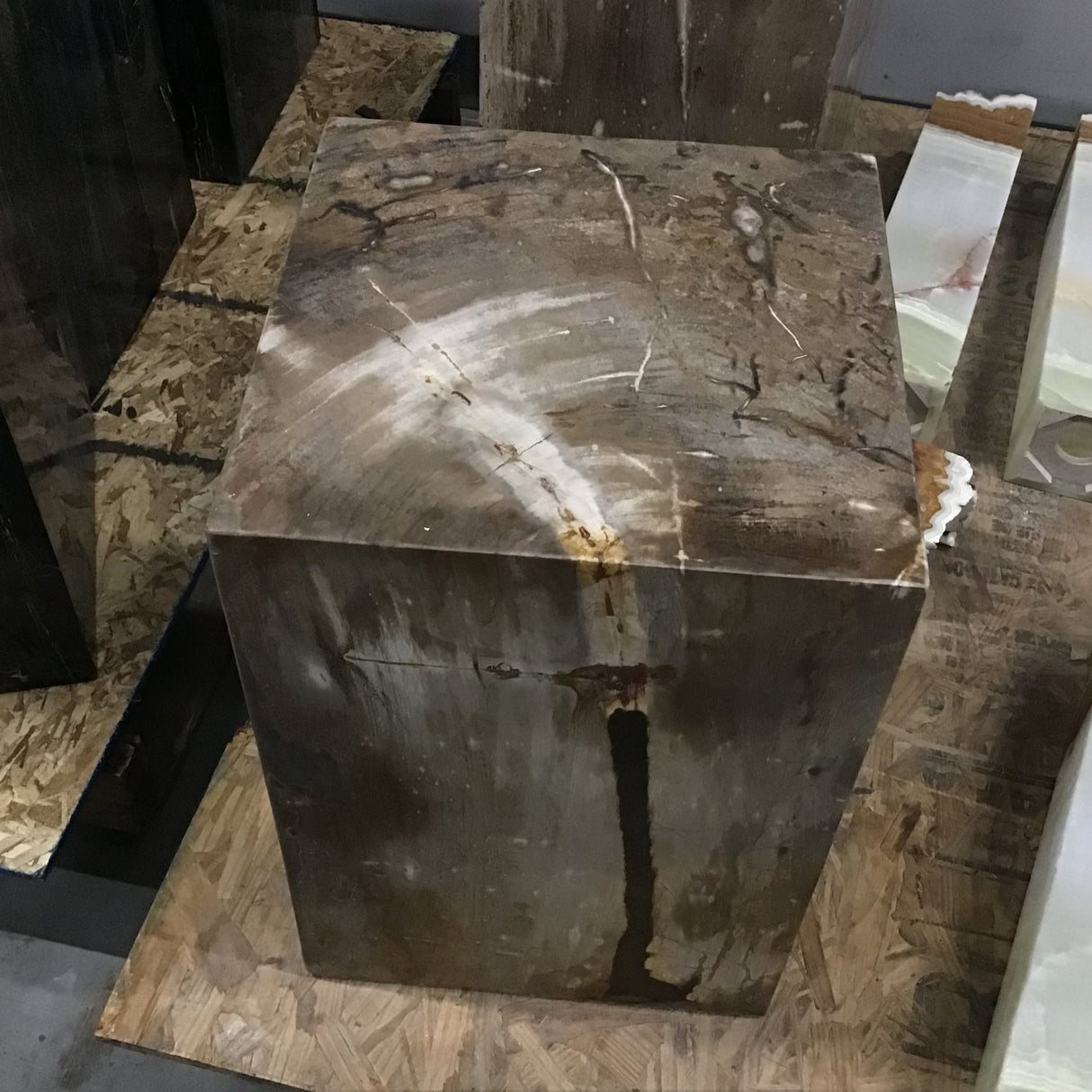 Cube de bois pétrifié indonésien entièrement poli