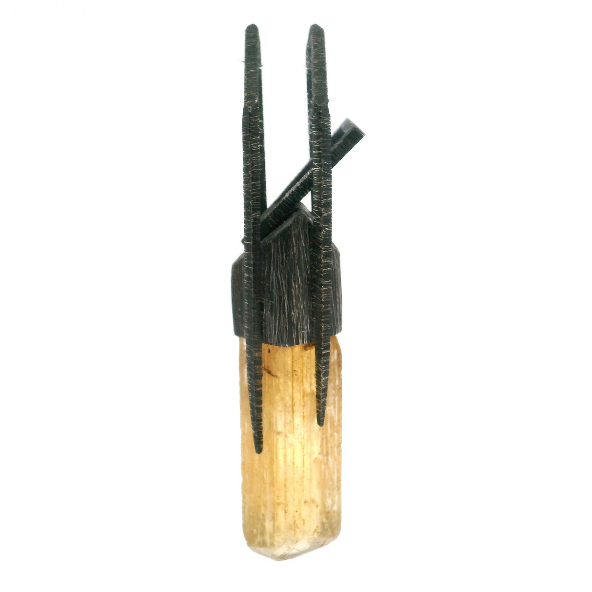 Fine Imperial Topaz Crystal Pendant on Oxidized 925 Sterling Silver Lantern Bezel Set with H Bridge Bail - Organic Space