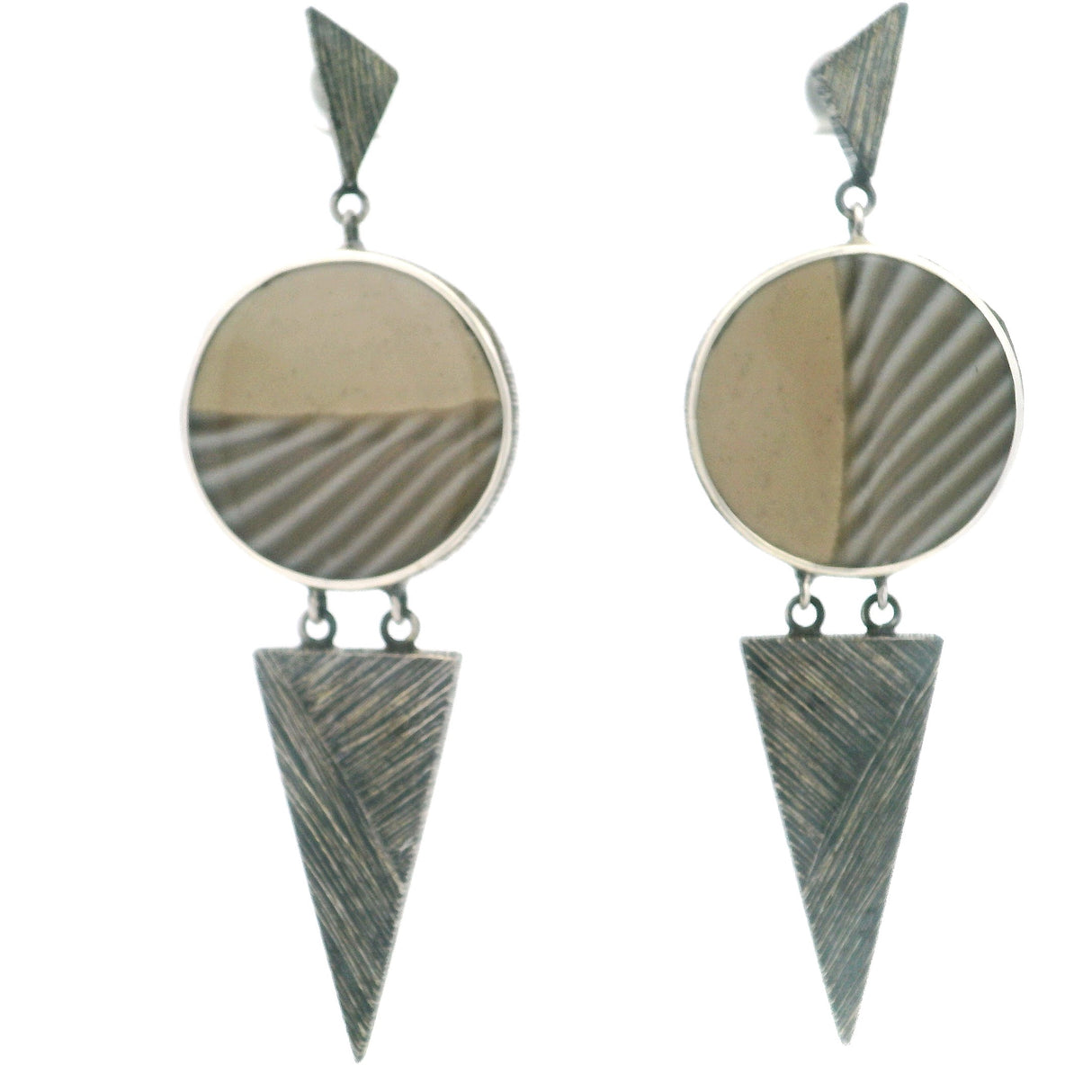 Jasper Round with Pennant Dangle on Post Dangle Earrings - OFK Flint