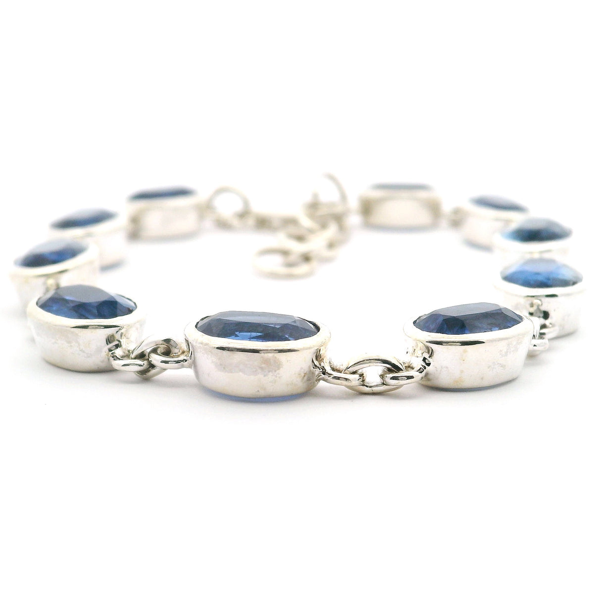 Faceted Kyanite Link Bracelet with 10 Ovals Bezel Set in 925 Sterling Silver