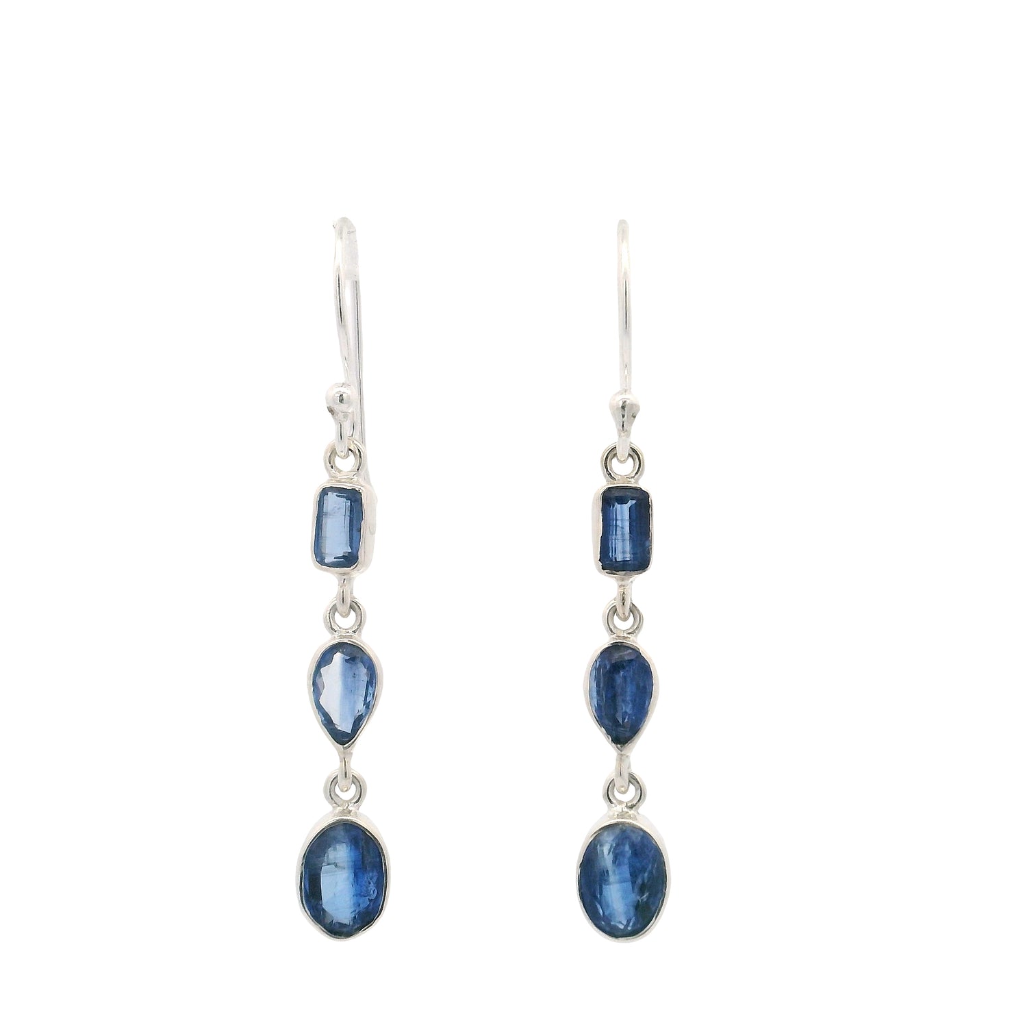 Faceted Kyanite Dangle Earrings with Mixed Shapes - Rectangle & Pear & Oval