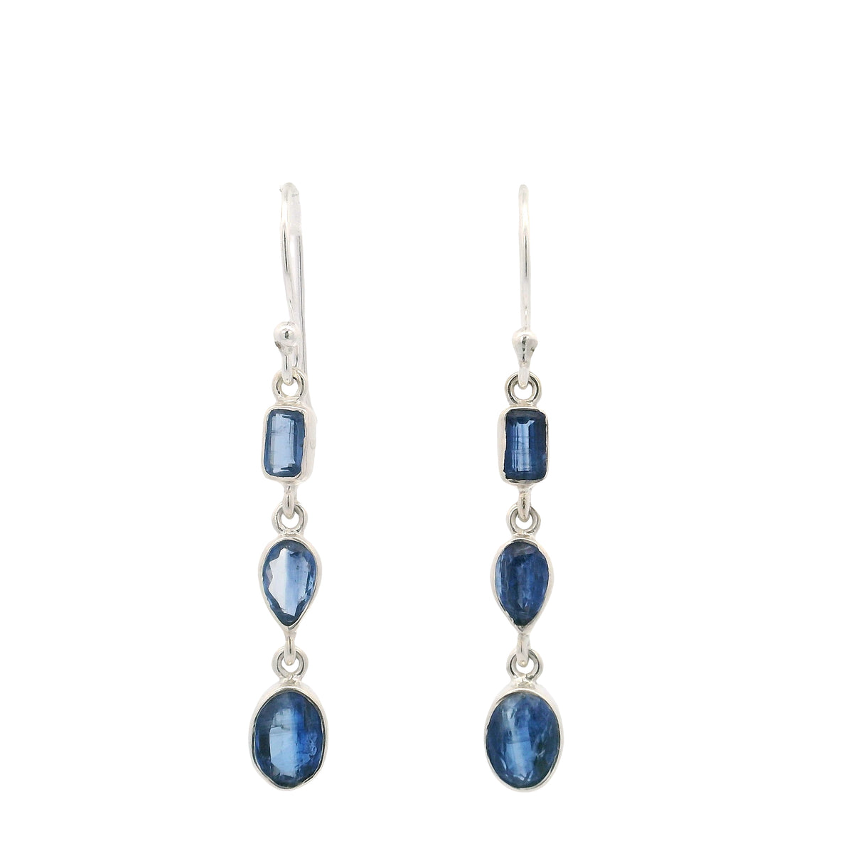 Faceted Kyanite Dangle Earrings with Mixed Shapes - Rectangle & Pear & Oval