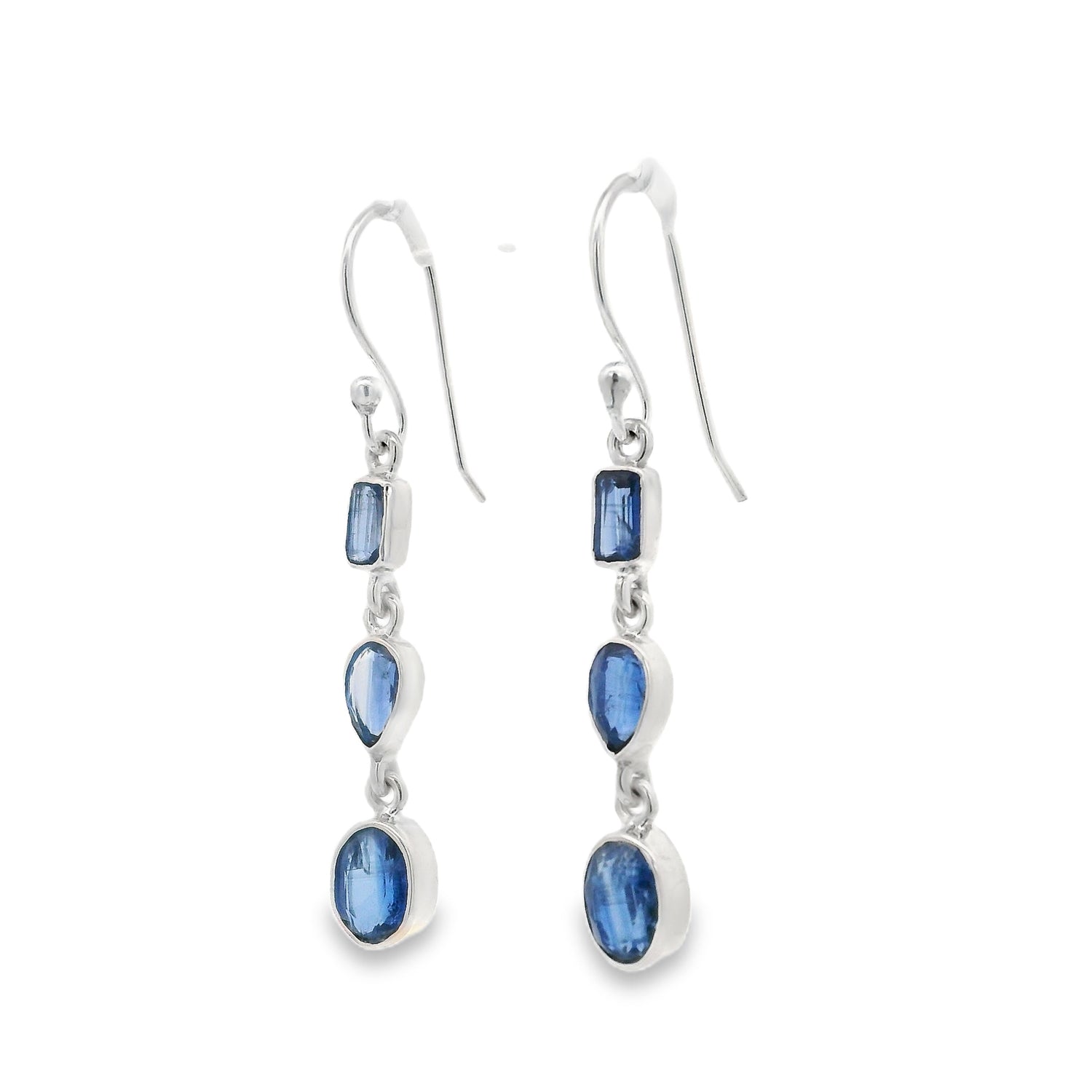 Faceted Kyanite Dangle Earrings with Mixed Shapes - Rectangle & Pear & Oval