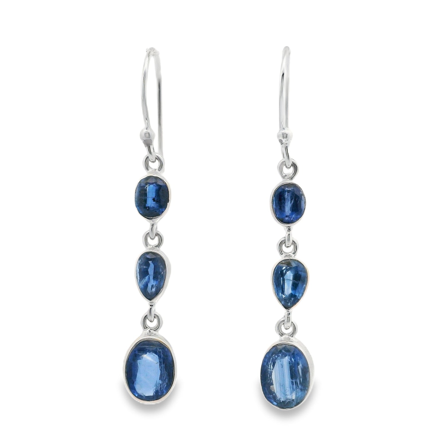 Faceted Kyanite Dangle Earrings with Mixed Shapes - Oval & Pear